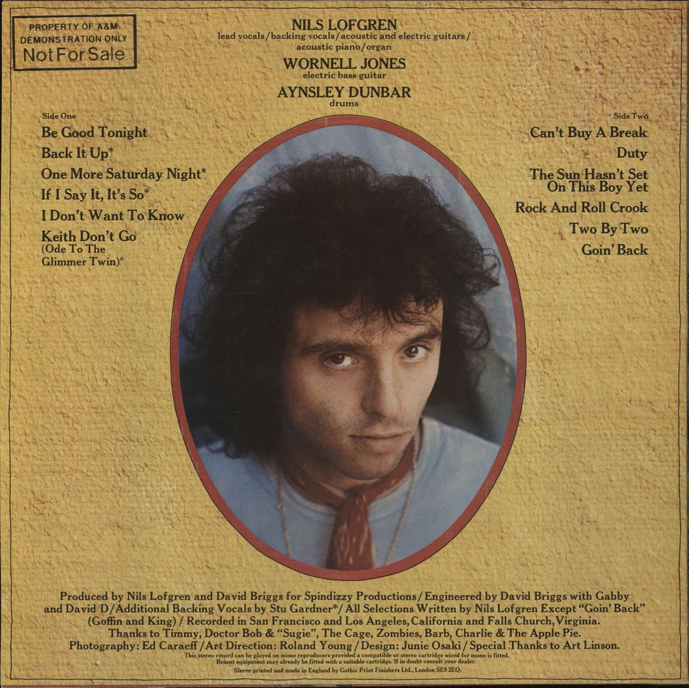 Nils Lofgren Nils Lofgren - Promo Stamped UK Promo vinyl LP album (LP record)