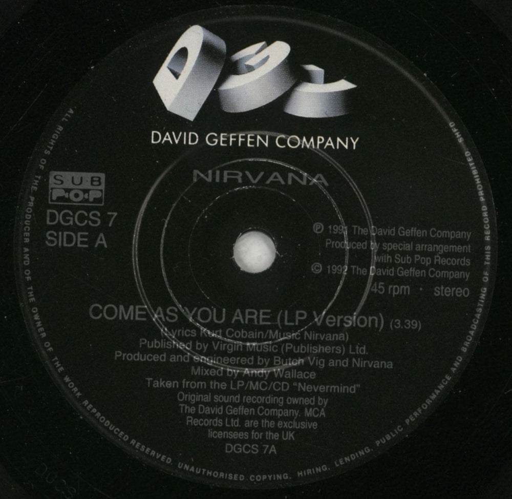 Nirvana (US) Come As You Are UK 7" vinyl single (7 inch record / 45) NIR07CO43465