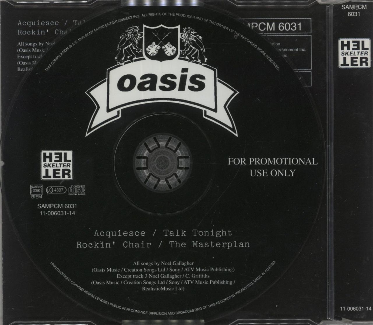 Oasis Acquiesce UK Promo CD single (CD5 / 5")