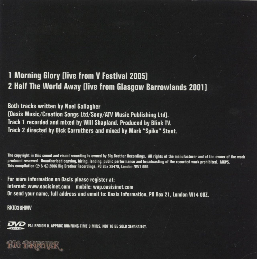 Oasis Morning Glory UK Promo digital video tape (DVC)