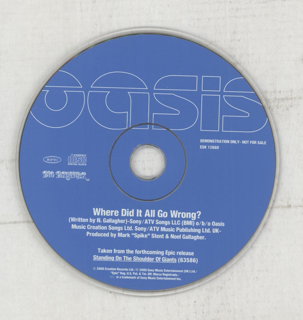 Oasis Where Did It All Go Wrong US Promo CD single (CD5 / 5") OASC5WH154587