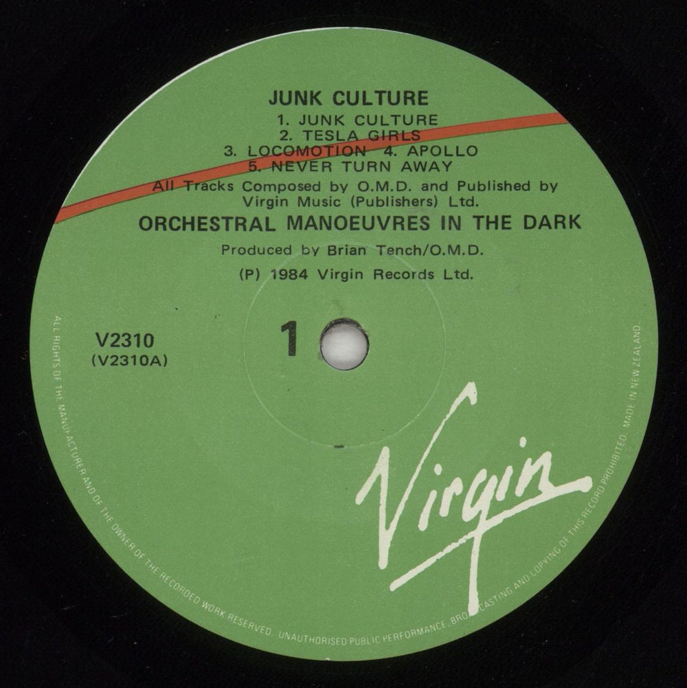 Orchestral Manoeuvres In The Dark Junk Culture New Zealand vinyl LP album (LP record) OMDLPJU873624