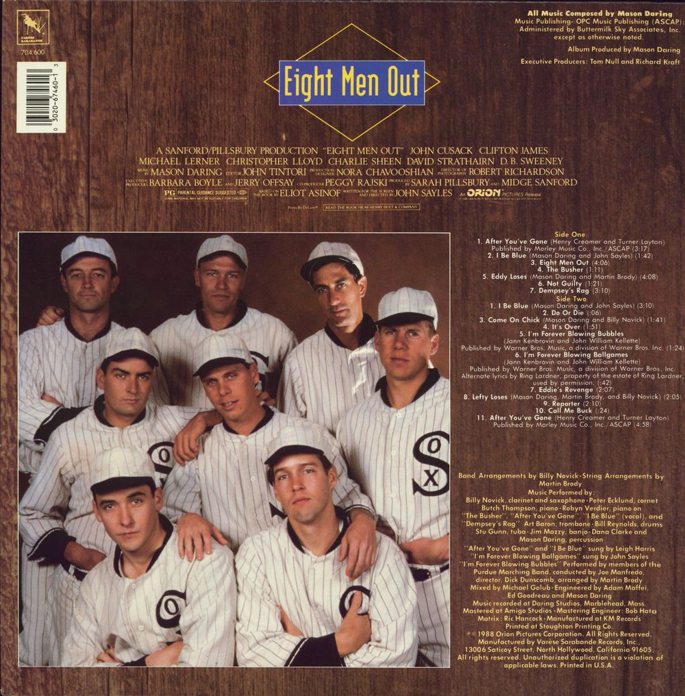 Original Soundtrack Eight Men Out US vinyl LP album (LP record) 030206746013