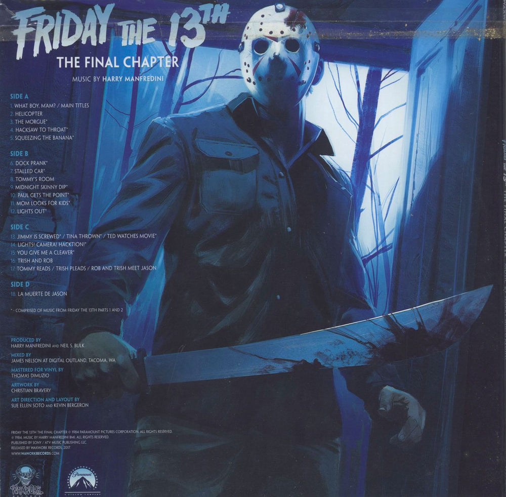 Original Soundtrack Friday The 13th The Final Chapter - Blue & White Swirl With Green + Hype Sticker US 2-LP vinyl record set (Double LP Album) 728028461282