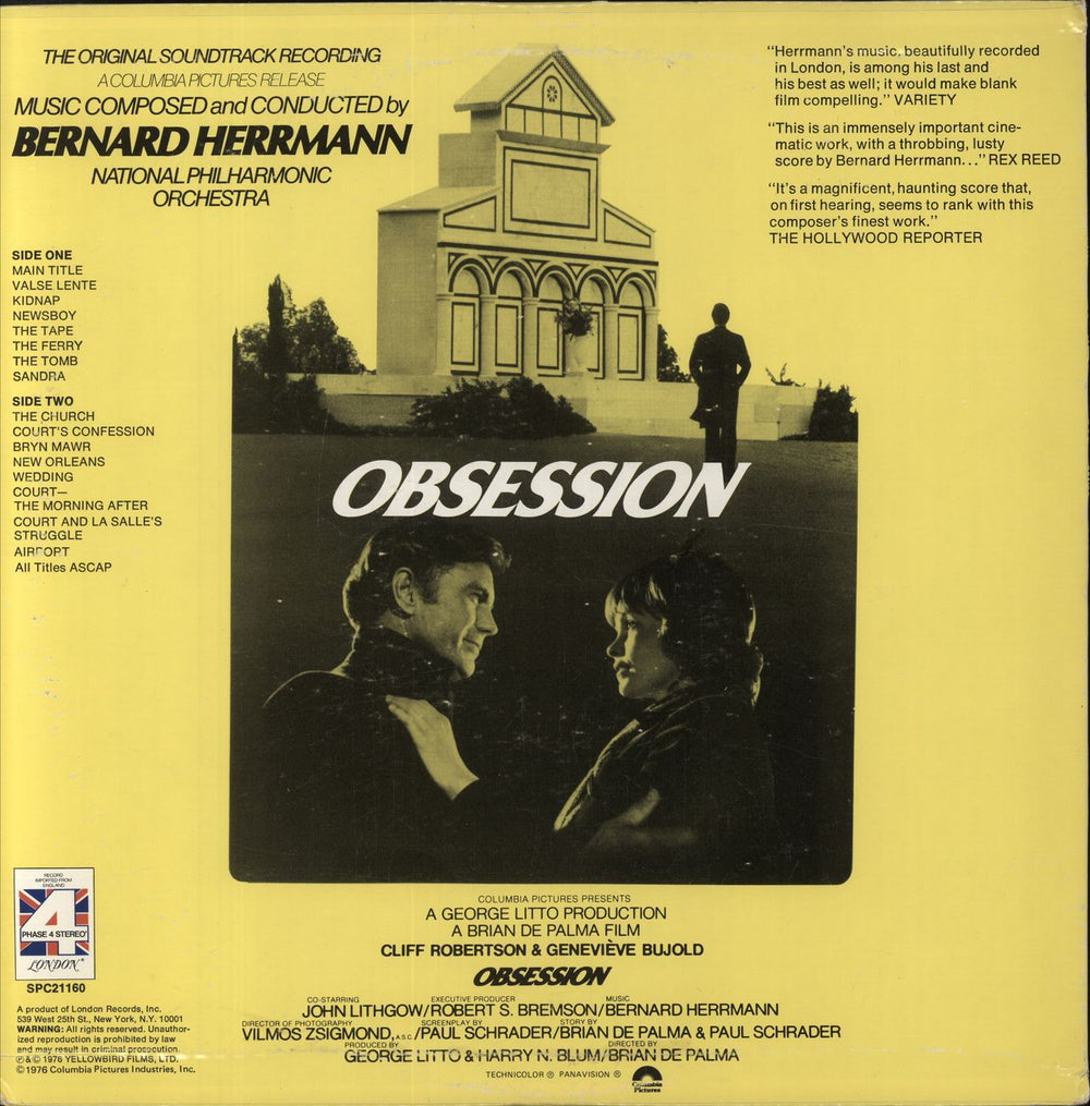 Original Soundtrack Obsession UK vinyl LP album (LP record)