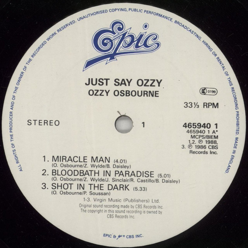 Ozzy Osbourne Just Say Ozzy UK 12" vinyl single (12 inch record / Maxi-single) OZZ12JU426065