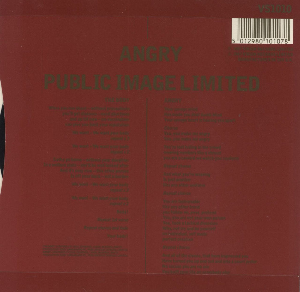 P.I.L. The Body UK 7" vinyl single (7 inch record / 45) 5012980101078