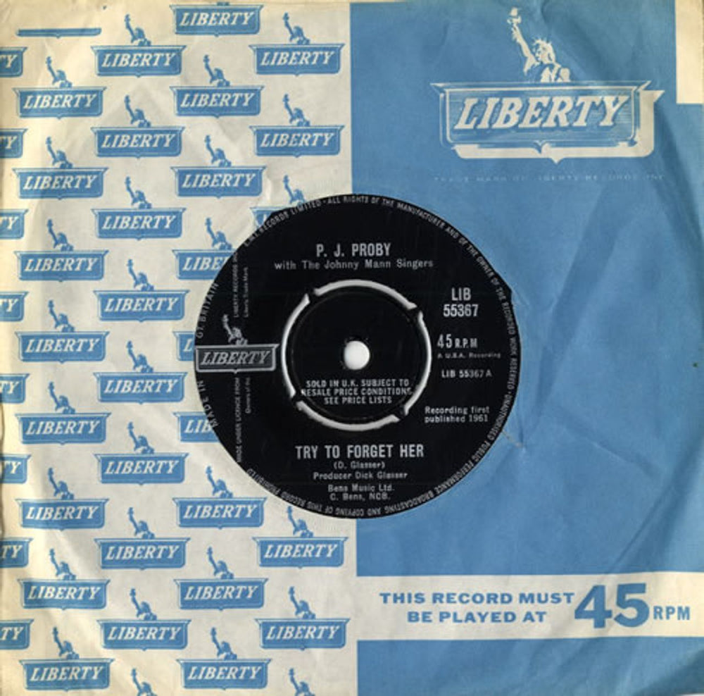 P. J. Proby Try To Forget Her UK 7" vinyl single (7 inch record / 45) LIB55367