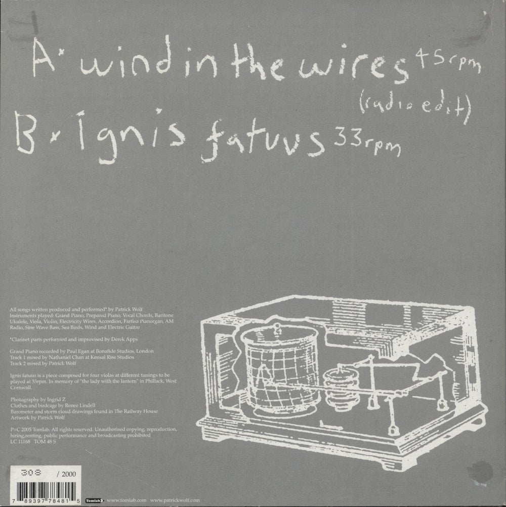 Patrick Wolf Wind In The Wires  German 7" vinyl single (7 inch record / 45) 789397784815