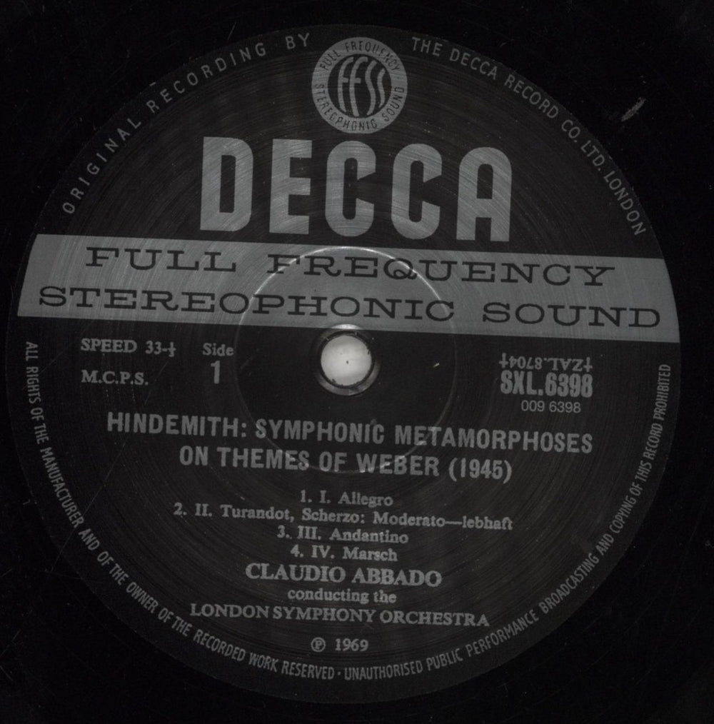 Paul Hindemith Symphonic Metamorphoses On Themes Of Weber - 180gm UK vinyl LP album (LP record) HFHLPSY856779