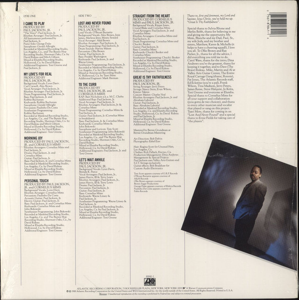 Paul Jackson Jr. I Came To Play - Opened Shrinkwrap US vinyl LP album (LP record) 075678184116
