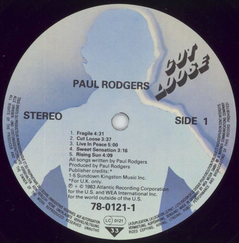 Paul Rodgers Cut Loose German vinyl LP album (LP record) RGRLPCU624169