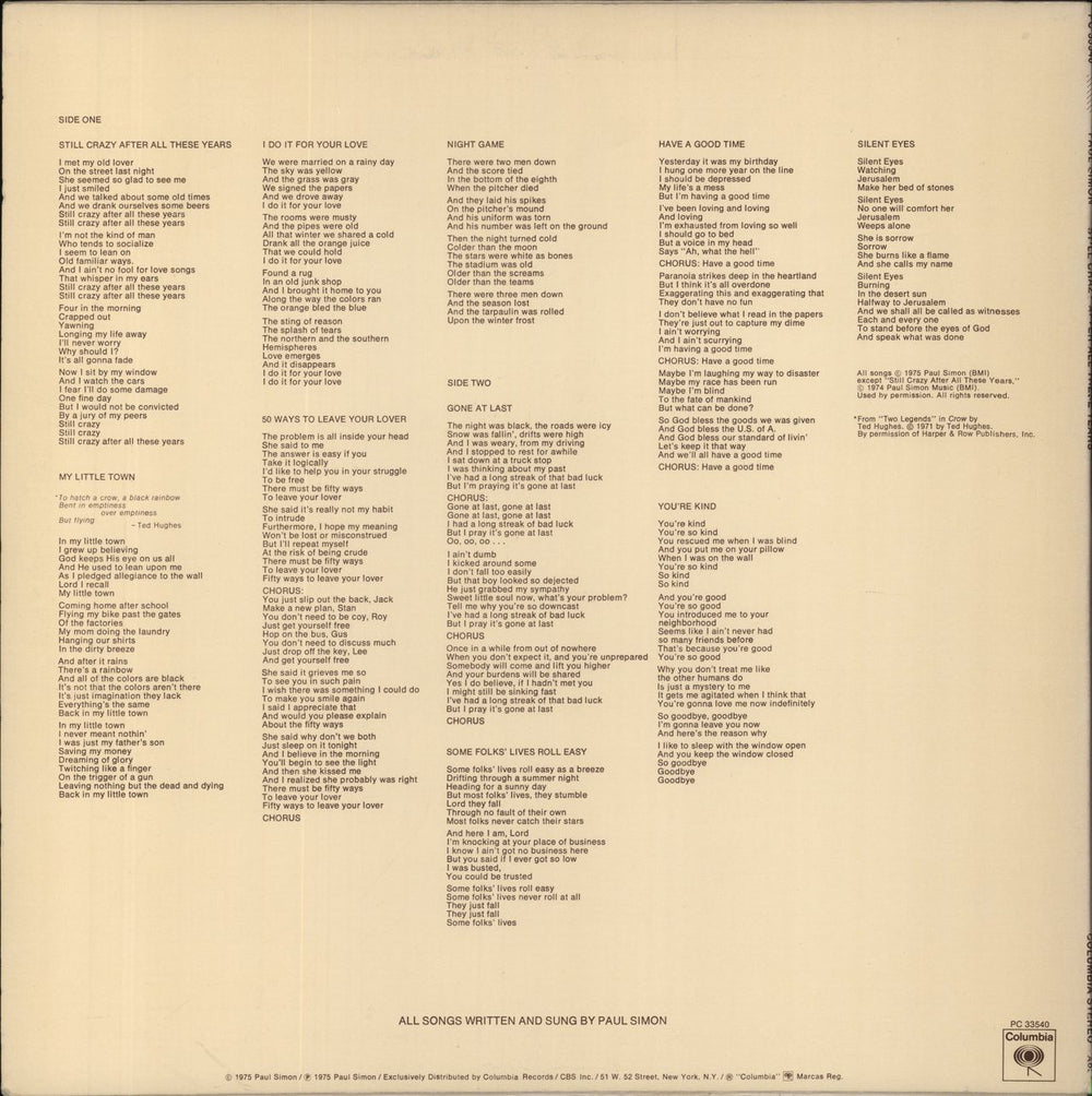 Paul Simon Still Crazy After All These Years US vinyl LP album (LP record)