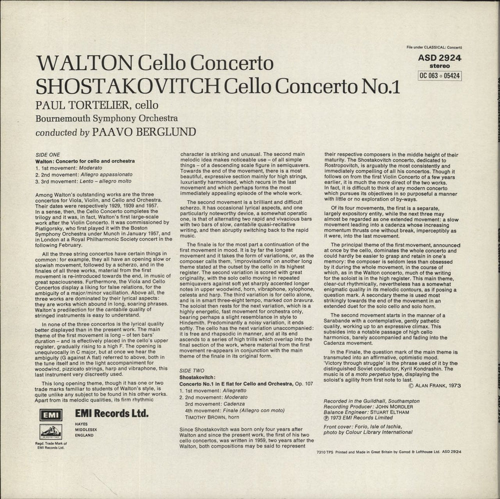 Paul Tortelier Shostakovich: Cello Concerto No.1 UK vinyl LP album (LP record)