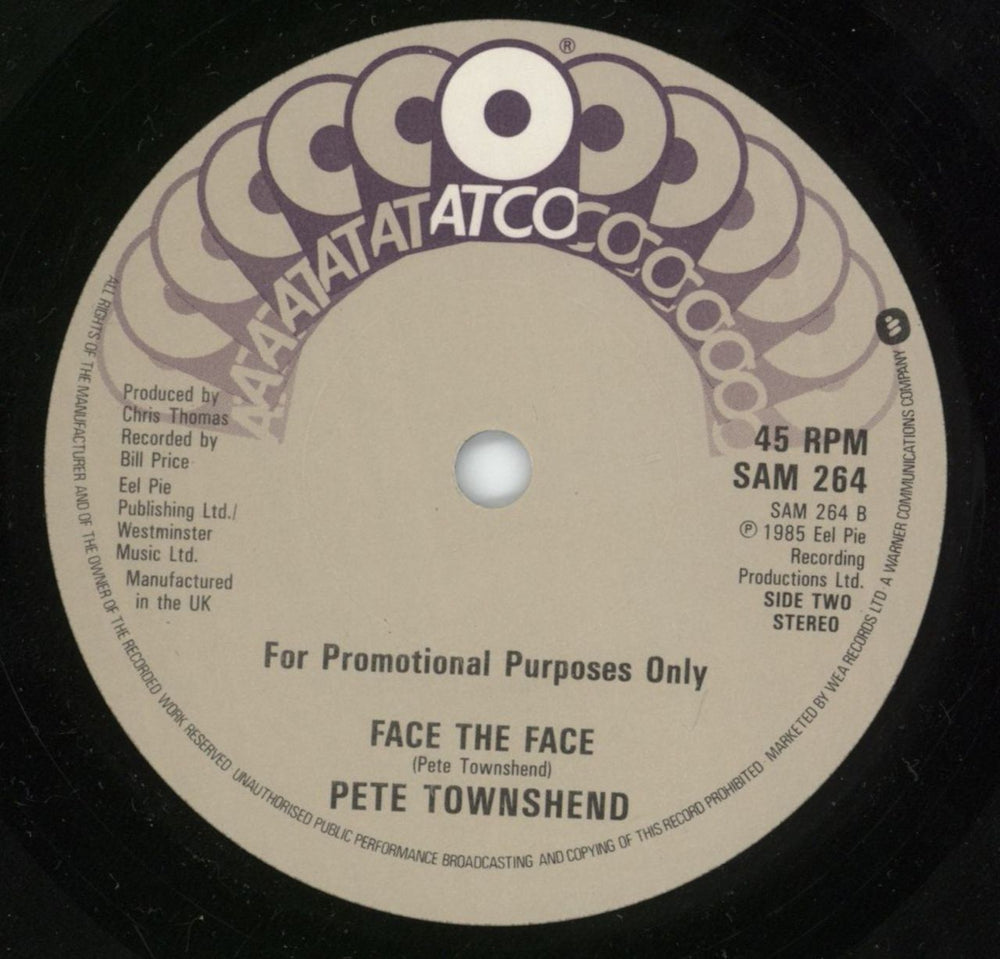 Pete Townshend Face The Face - Same Both Sides UK Promo 7" vinyl single (7 inch record / 45)