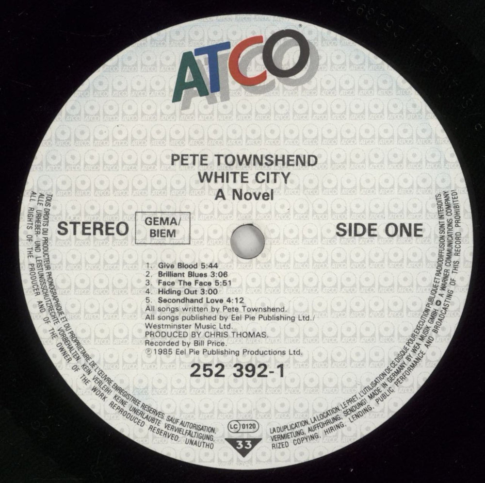 Pete Townshend White City German vinyl LP album (LP record) TOWLPWH268409