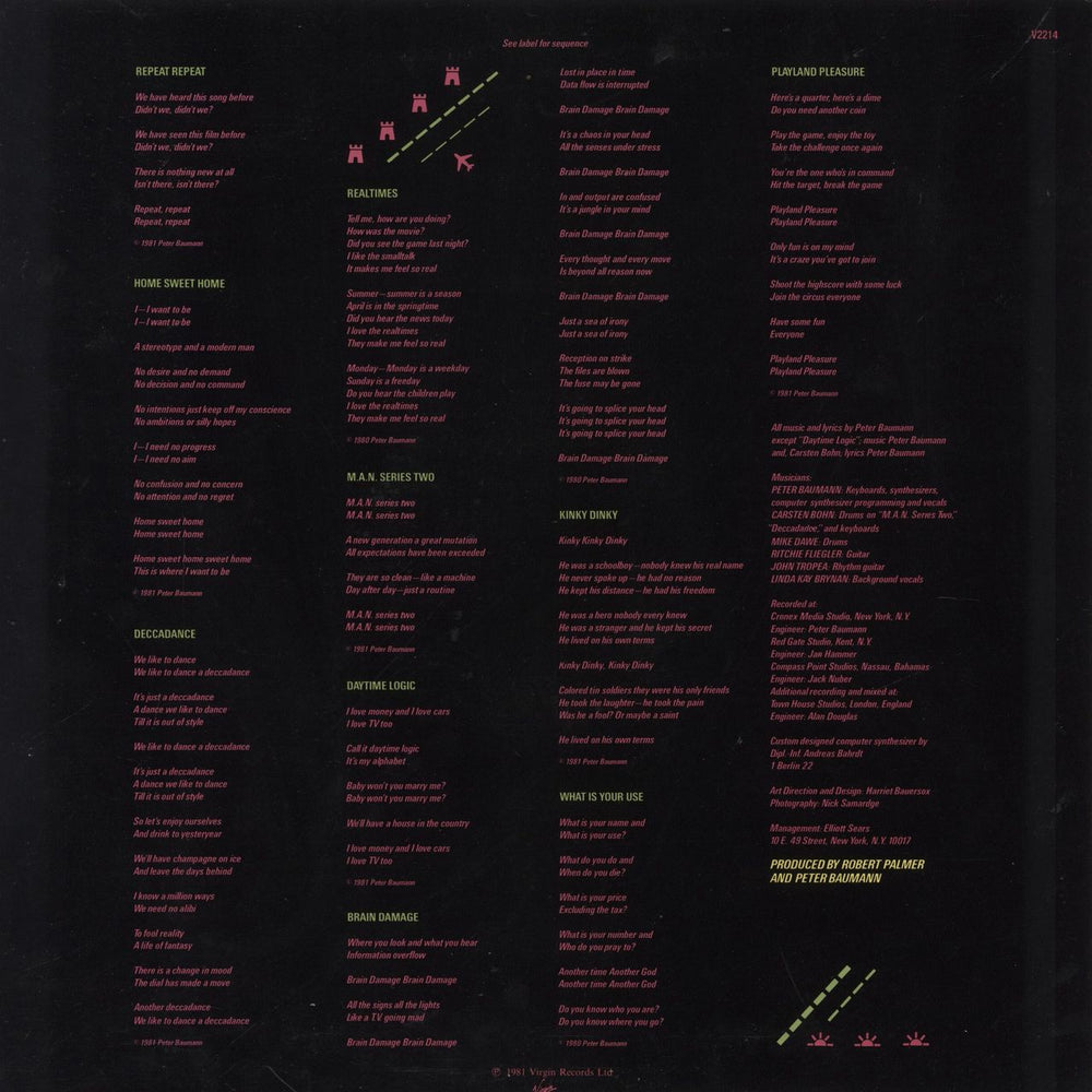 Peter Baumann Repeat Repeat UK vinyl LP album (LP record)