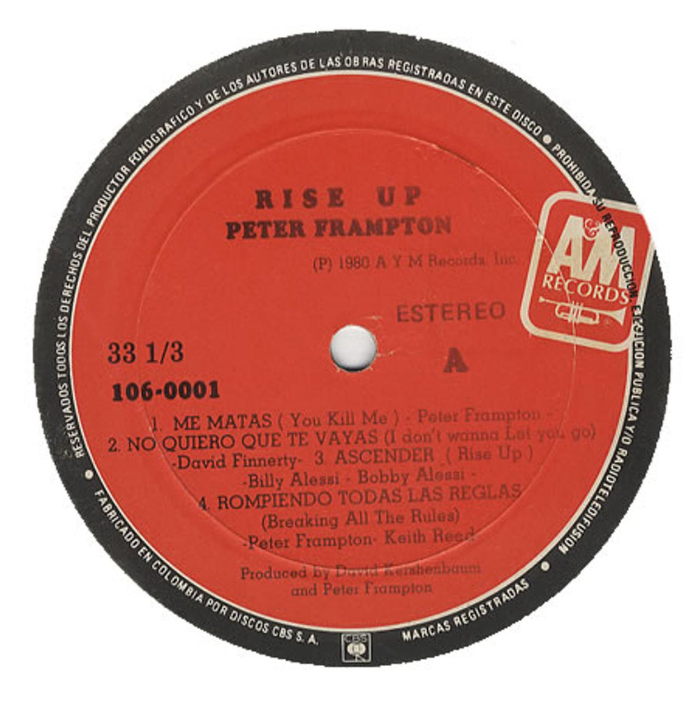 Peter Frampton Rise Up Colombian vinyl LP album (LP record) PFRLPRI367163