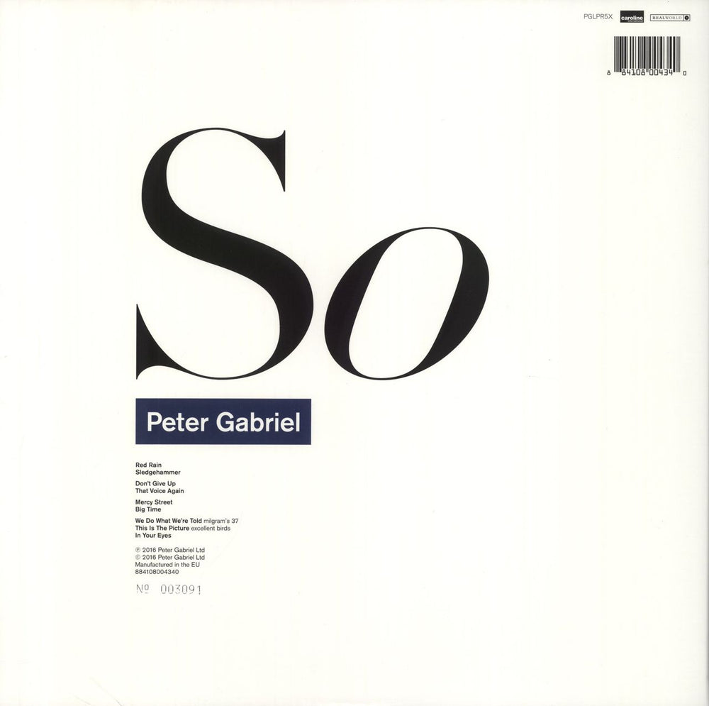 Peter Gabriel So - 180gm - EX UK 2-LP vinyl record set (Double LP Album) 884108004340