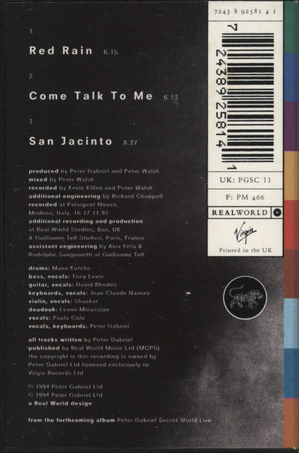 Peter Gabriel Sw Live Ep - Numbered UK cassette single 724389258141