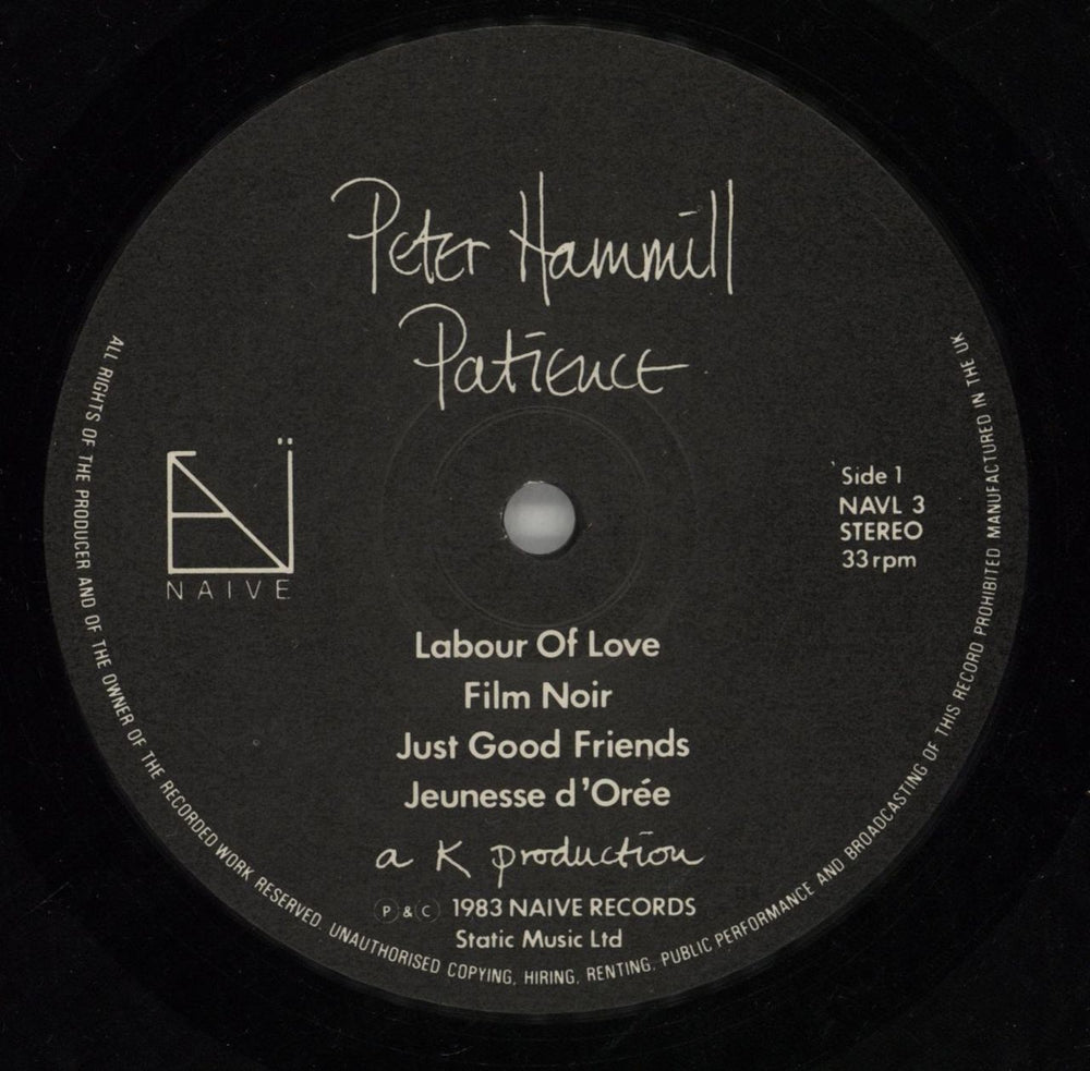 Peter Hammill Patience UK vinyl LP album (LP record) HMLLPPA89869