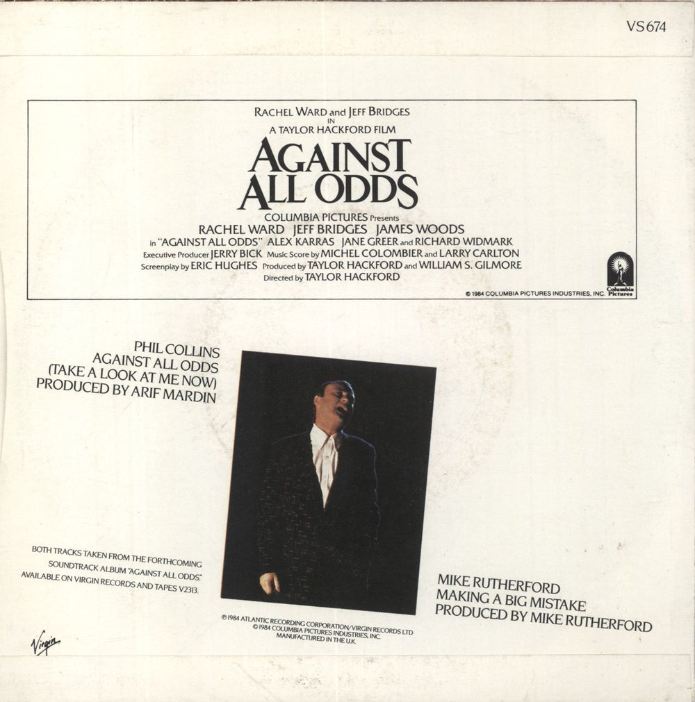 Phil Collins Against All Odds - P/S UK 7" vinyl single (7 inch record / 45)