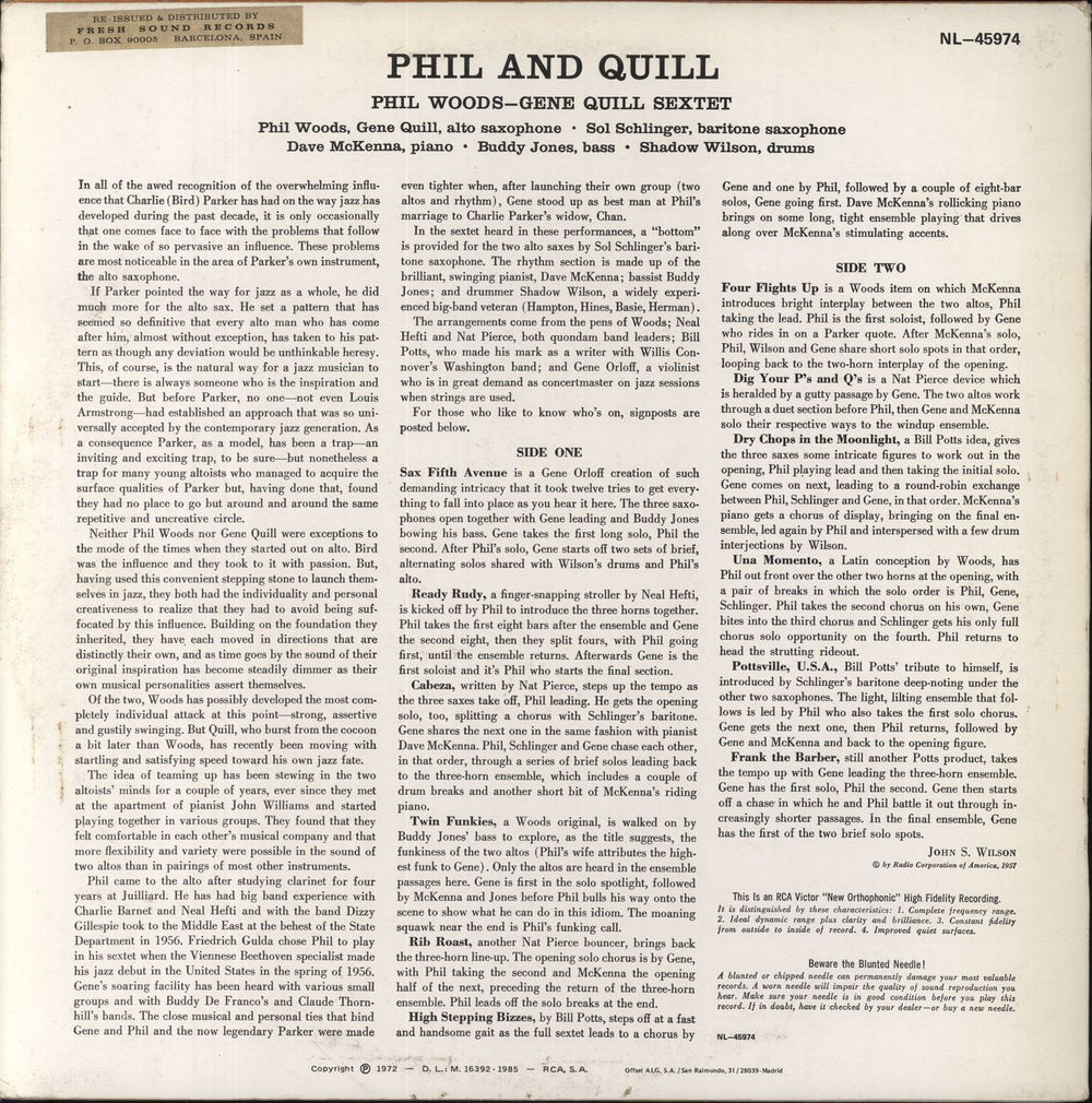 Phil Woods Phil And Quill French vinyl LP album (LP record)