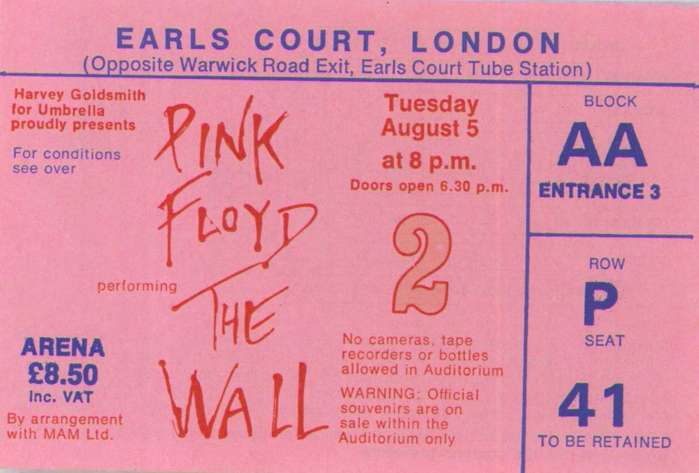 Pink Floyd The Wall Performed Live - White Wall Cover + Ticket Stub UK tour programme PINTRTH110780