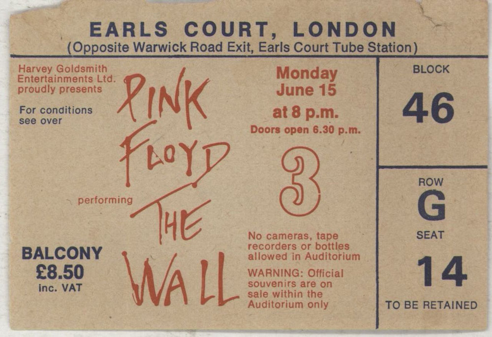 Pink Floyd The Wall - Scarfe Cover + Ticket Stub UK tour programme