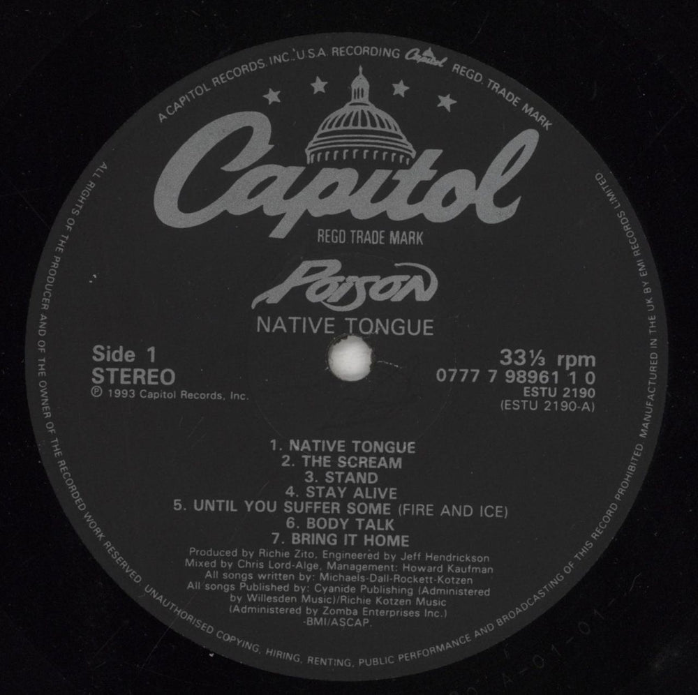 Poison Native Tongue - EX UK vinyl LP album (LP record) POILPNA747194