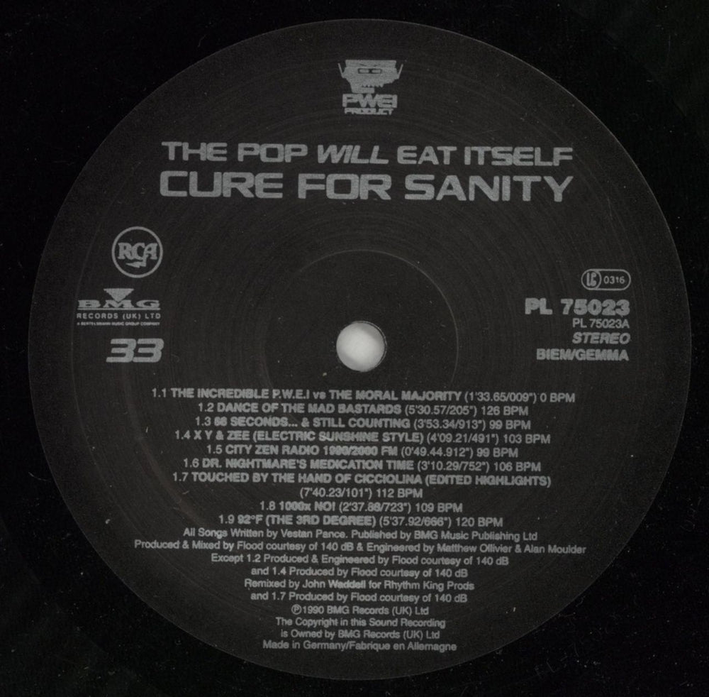Pop Will Eat Itself Cure For Sanity - Hype Sticker UK vinyl LP album (LP record) PWELPCU869436
