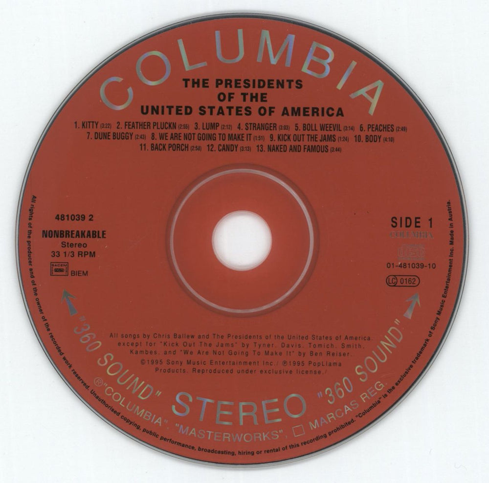 Presidents Of The USA The Presidents Of The United States Of America UK CD album (CDLP) PSACDTH578618