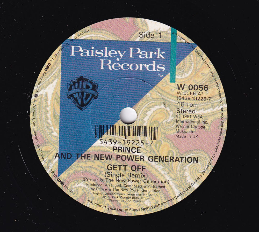 Prince Gett Off UK 7" vinyl single (7 inch record / 45) 054391922571