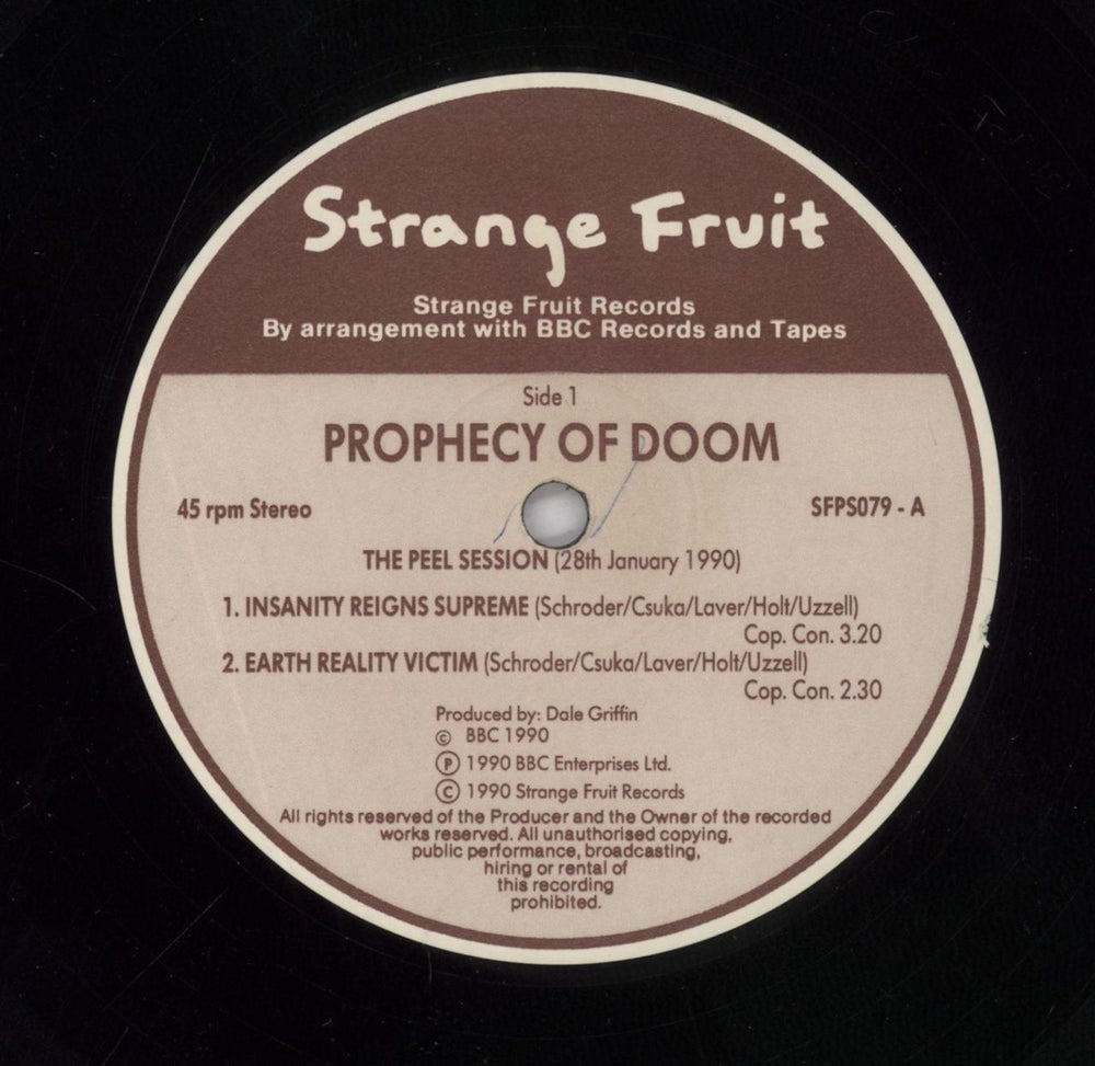 Prophecy Of Doom The Peel Sessions UK 12" vinyl single (12 inch record / Maxi-single) 5017644207967