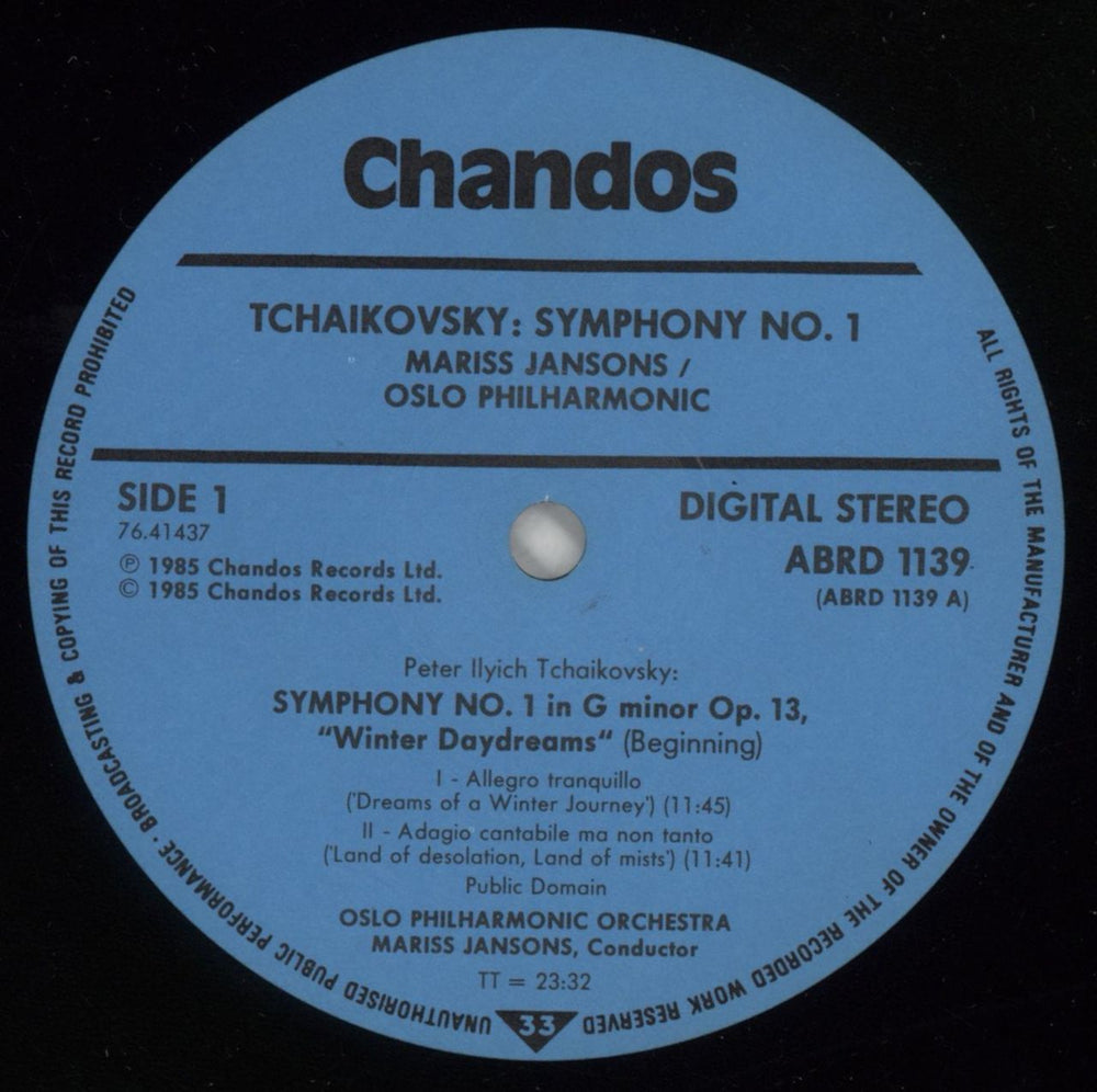Pyotr Ilyich Tchaikovsky Tchaikovsky: Symphony No.1 In G Minor Op. 13, Winter Daydreams UK vinyl LP album (LP record) T3NLPTC863843