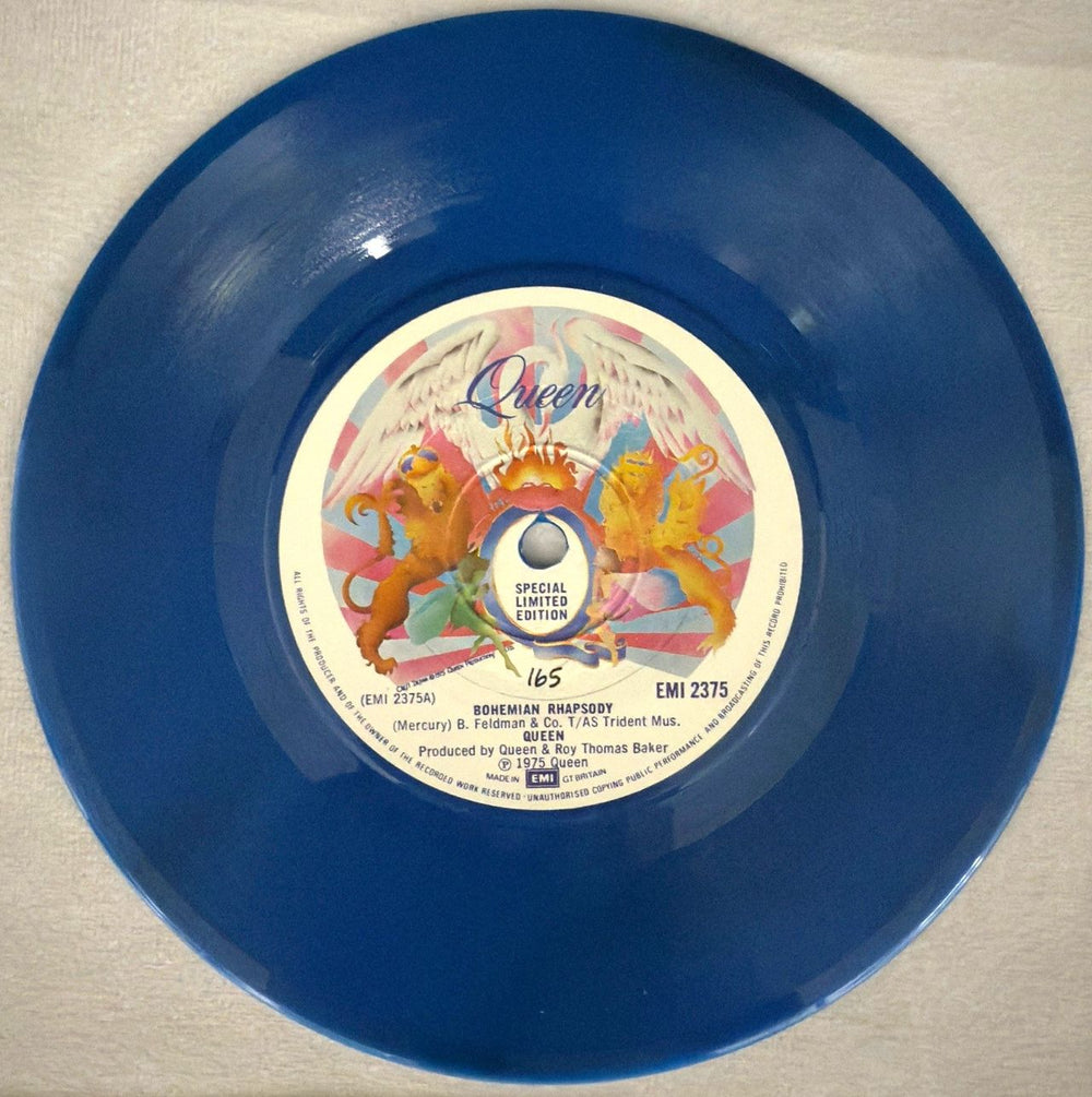 Queen Bohemian Rhapsody - Blue Vinyl # 165 UK 7" vinyl single (7 inch record / 45) QUE07BO878026