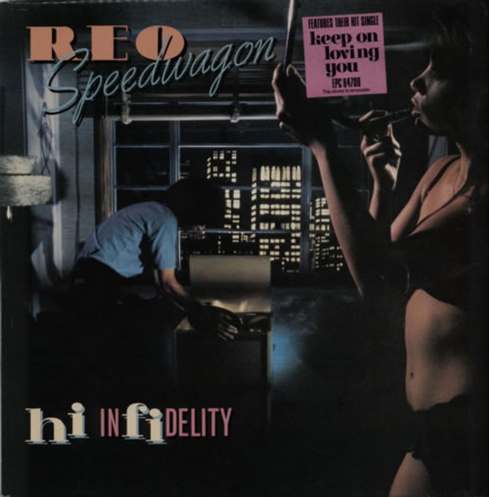 R.E.O. Speedwagon Hi Infidelity + Pink Hype Sticker UK vinyl LP album (LP record) EPC84700