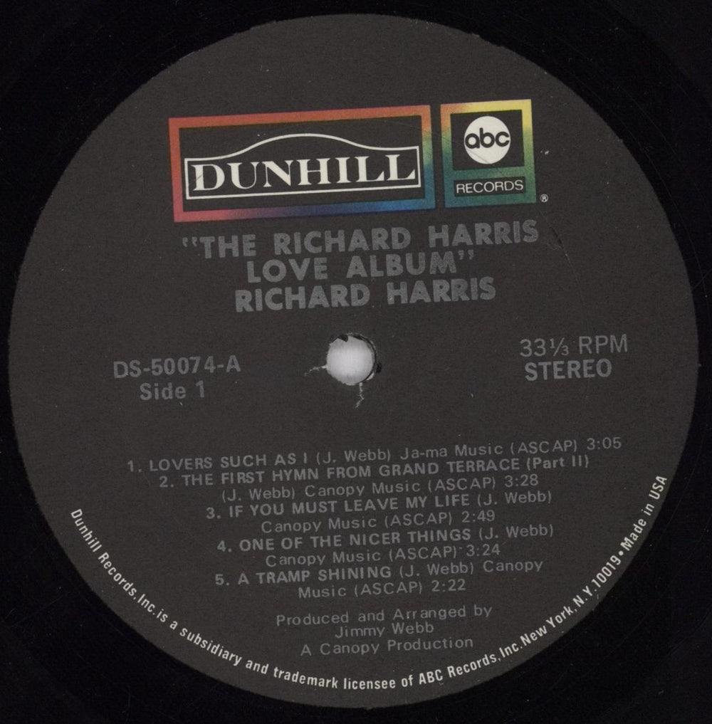 Richard Harris Love Album US vinyl LP album (LP record) RHRLPLO843881