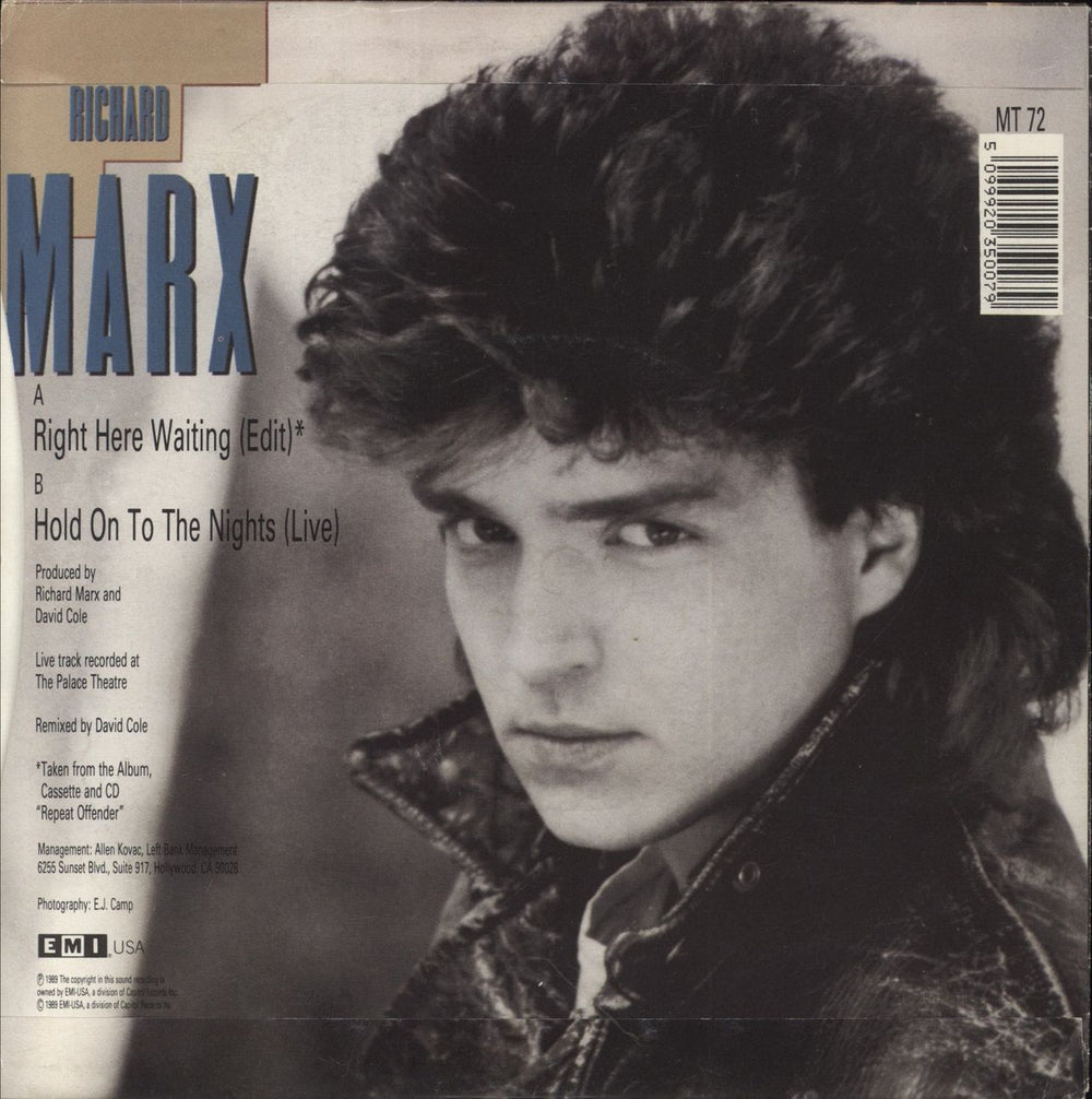 Richard Marx Right Here Waiting UK 7" vinyl single (7 inch record / 45) 5099920350079