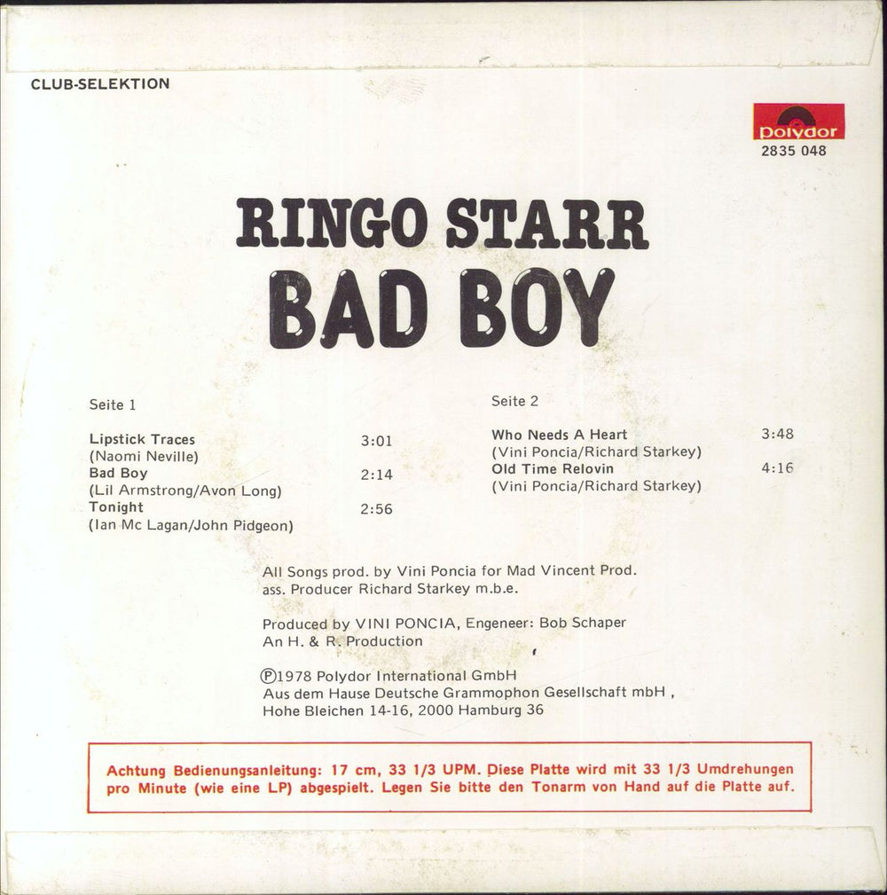 Ringo Starr Bad Boy German 7" vinyl single (7 inch record / 45)