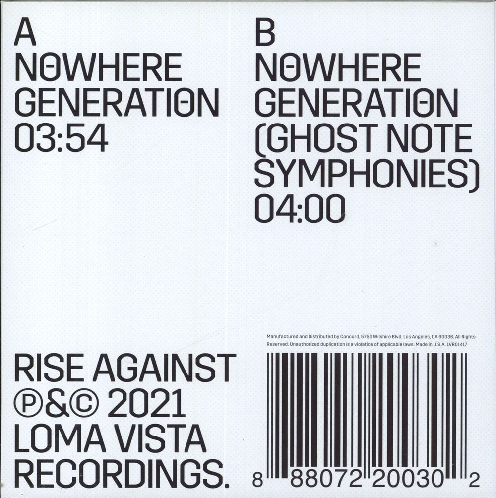 Rise Against Nowwhere Generation US 7" vinyl single (7 inch record / 45)