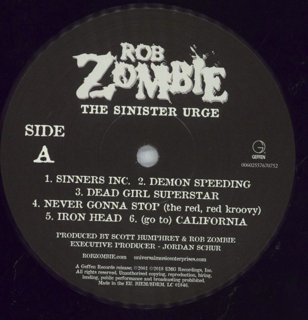 Rob Zombie The Sinister Urge UK vinyl LP album (LP record) RZBLPTH825860