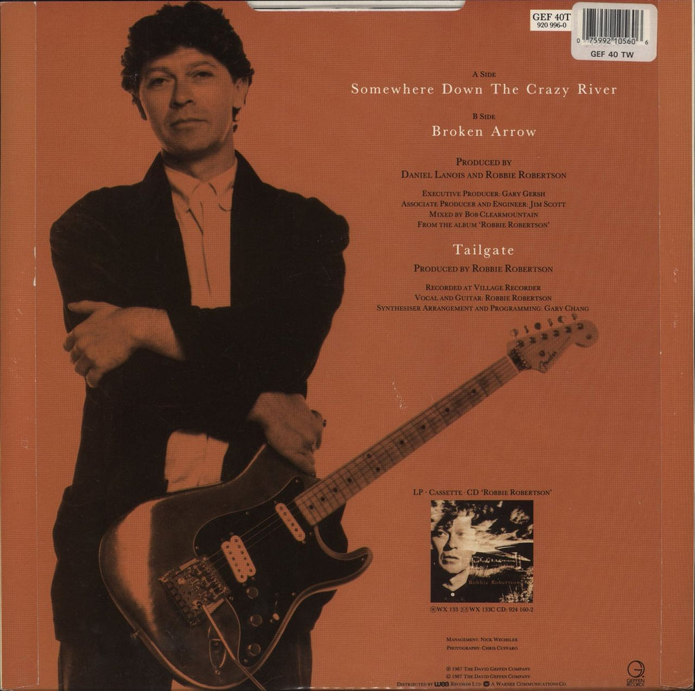 Robbie Robertson Somewhere Down The Crazy River + Poster UK 12" vinyl single (12 inch record / Maxi-single)