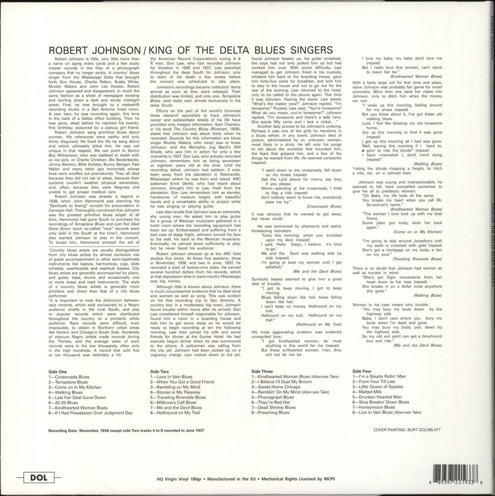 Robert Johnson (30s) King Of The Delta Blues Singers - 180gm UK 2-LP vinyl record set (Double LP Album) 889397219338