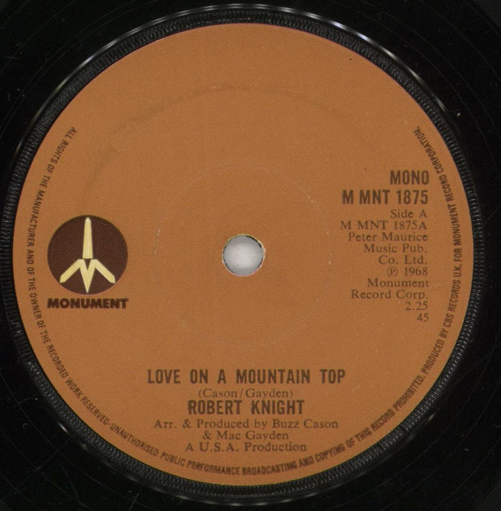 Robert Knight Love On A Mountain Top UK 7" vinyl single (7 inch record / 45) MMNT1875