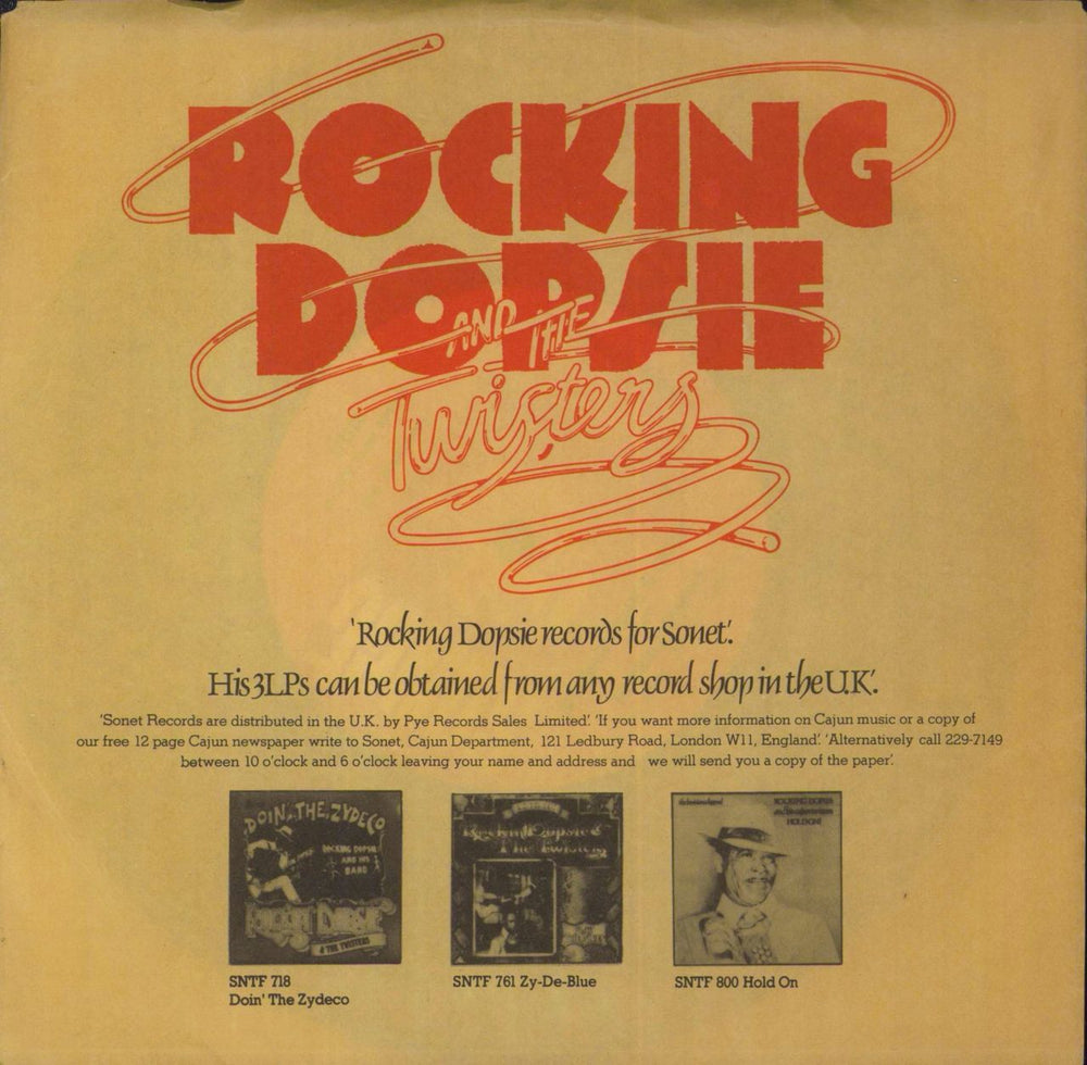 Rockin' Dopsie & The Twisters My Baby She's Gone UK 7" vinyl single (7 inch record / 45) SON2191