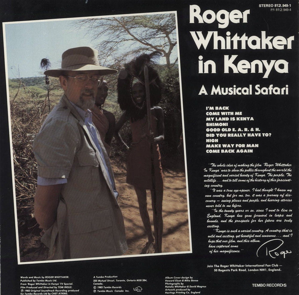 Roger Whittaker Roger Whittaker In Kenya - A Musical Safari UK vinyl LP album (LP record)