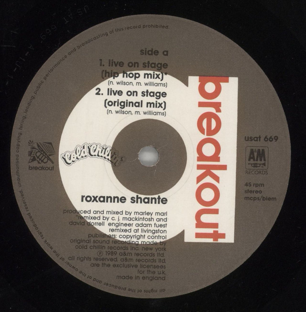 Roxanne Shanté Live On Stage UK 12" vinyl single (12 inch record / Maxi-single) RXS12LI195935