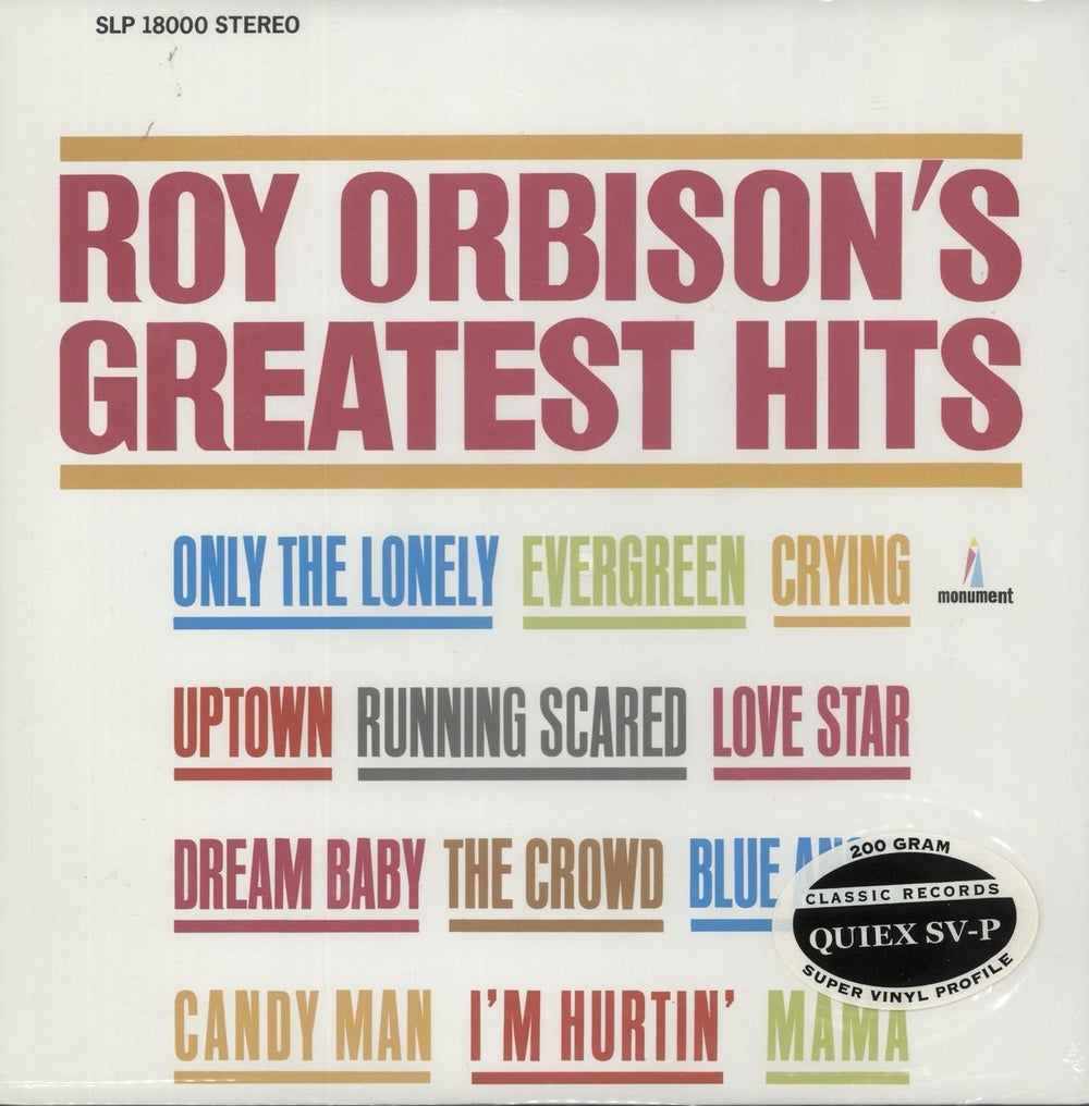 Roy Orbison Greatest Hits US vinyl LP album (LP record) SLP18000