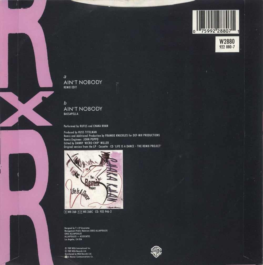 Rufus & Chaka Khan Ain't Nobody UK 7" vinyl single (7 inch record / 45) 075992288071